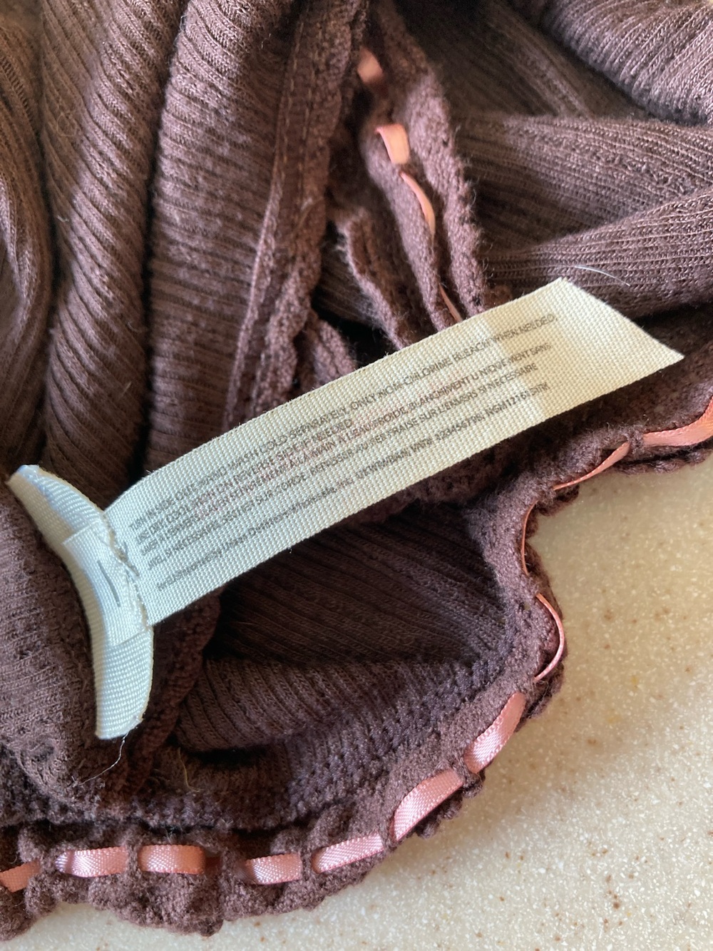 Free People Chocolate Brown Ribbed Tank Pink Contrast Trim Women Size Large - Picture 6 of 12